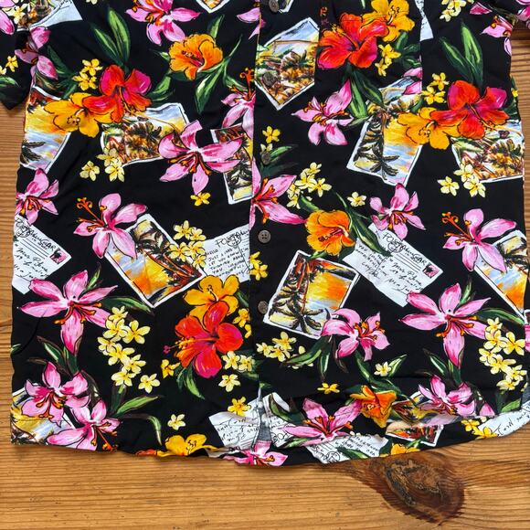 George black pink red tropical short sleeve button up womens shirt SIZE M - Picture 3 of 6